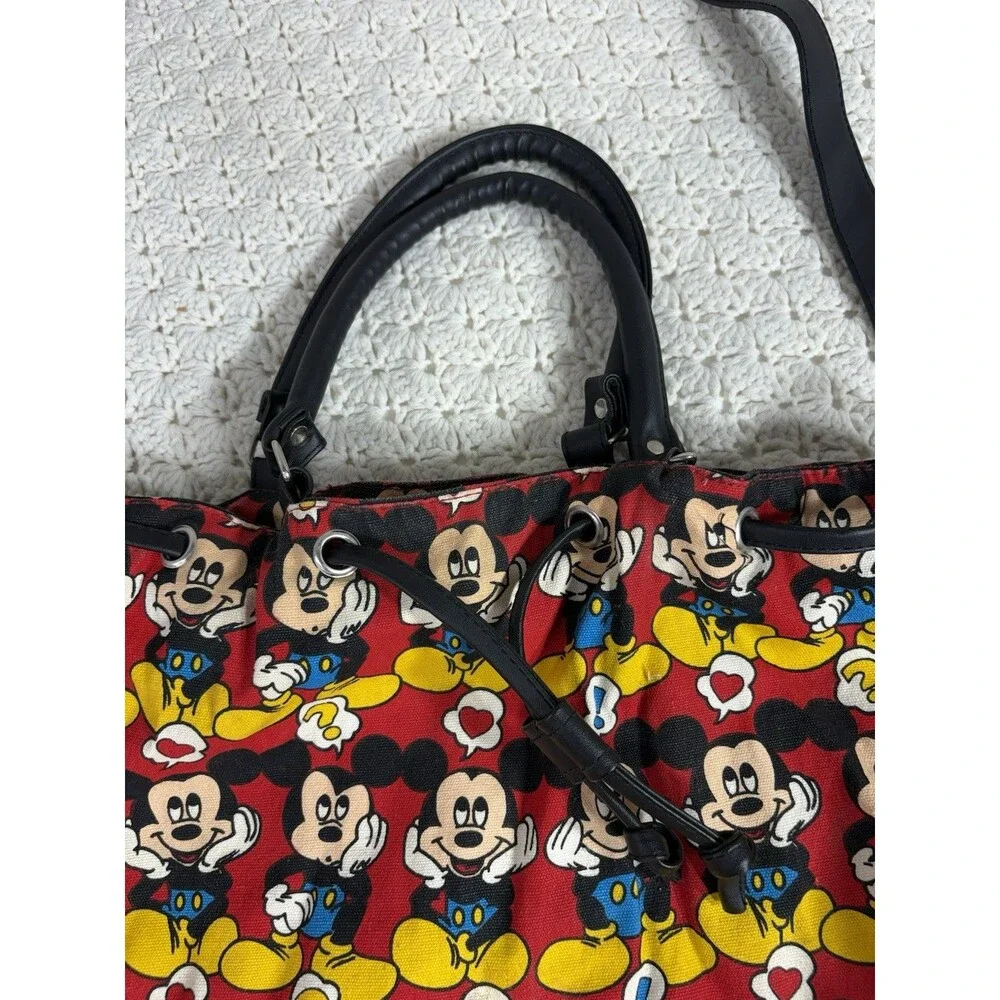 Vintage 90s Mickey Mouse Faces All Over Print Canvas Drawstring Bag Bucket Tote